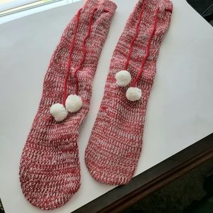 Old Navy Red And White Knit Slipper Socks